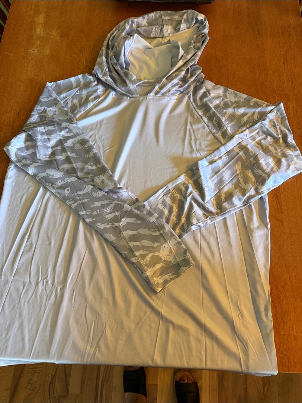 Light Gray Hooded Sun Shirt with Patterned Sleeves